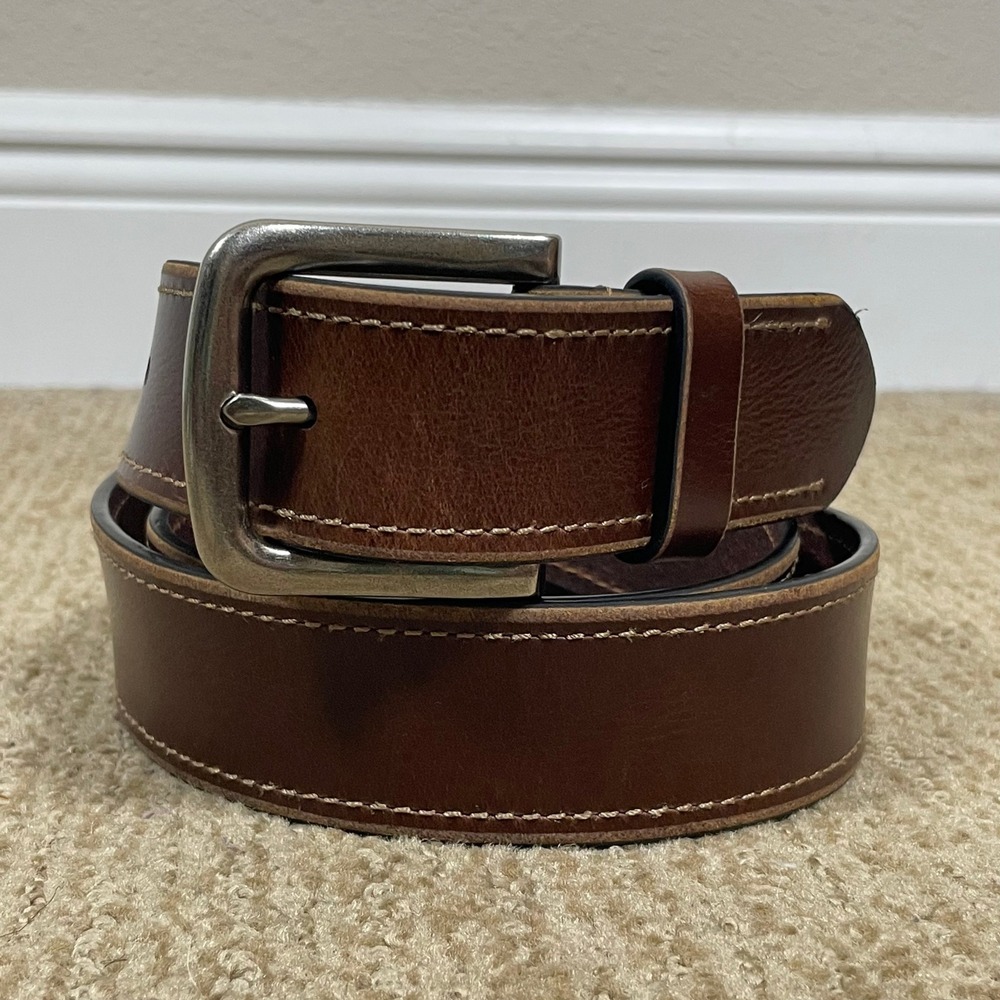 Lucky Brand Leather Belt Mens 42 Brown BKM00008 Contrast Stitch Rugged Casual